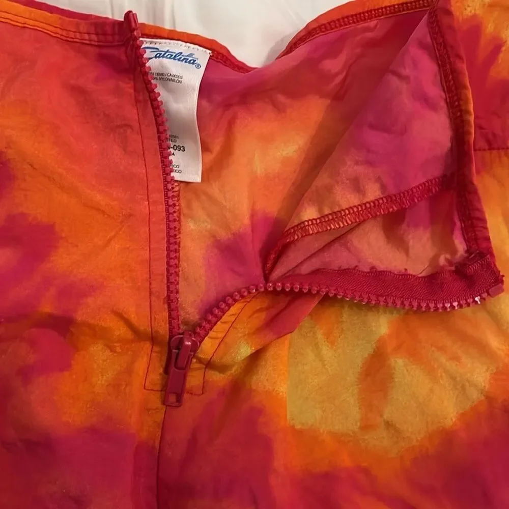 Catalina Vintage Tie Dye Swim Shorts Womens Large Y2K Pink High Waisted Nylon - Picture 8 of 9